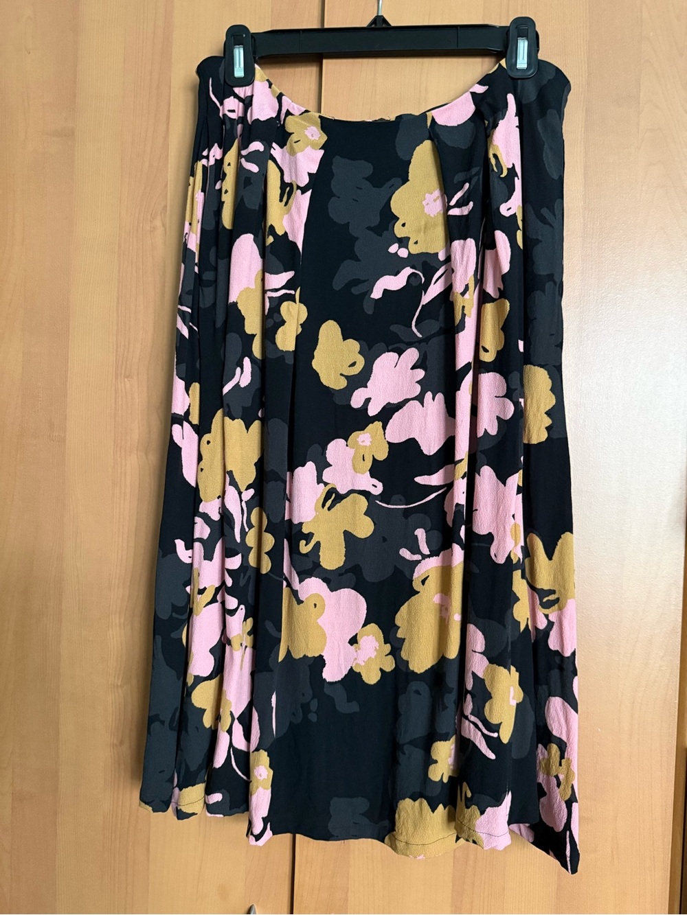 Marimekko Black Circle Skirt with Pink & Mustard Floral Print